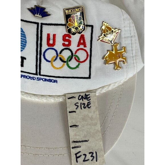 VTG 1992 USA Olympics AT&T Embroidered Strapback Hat Cap with Pins White OS F231 - Picture 8 of 8
